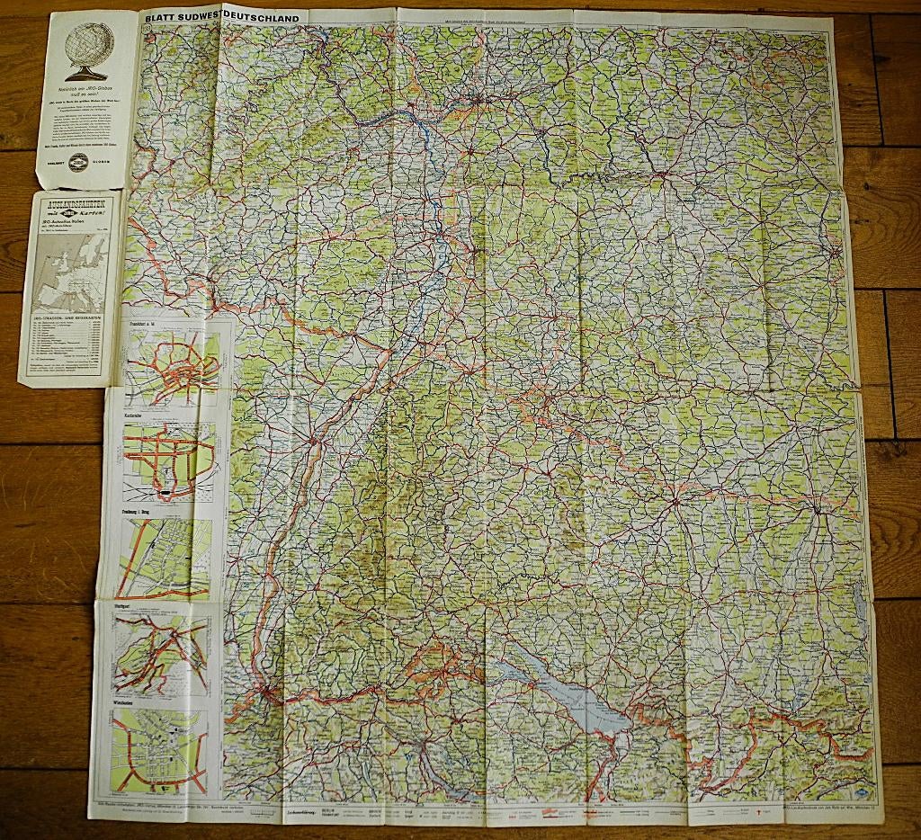 Vintage JRO-wegenkaart Zuidwest-Duitsland – ca. 1965, Gelezen, Overige typen, Ophalen of Verzenden, Duitsland