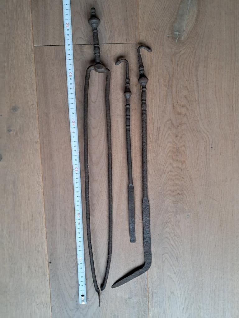 Antiek oude haardstel kachelpook kacheltang open haard set, Antiek en Kunst, Ophalen of Verzenden