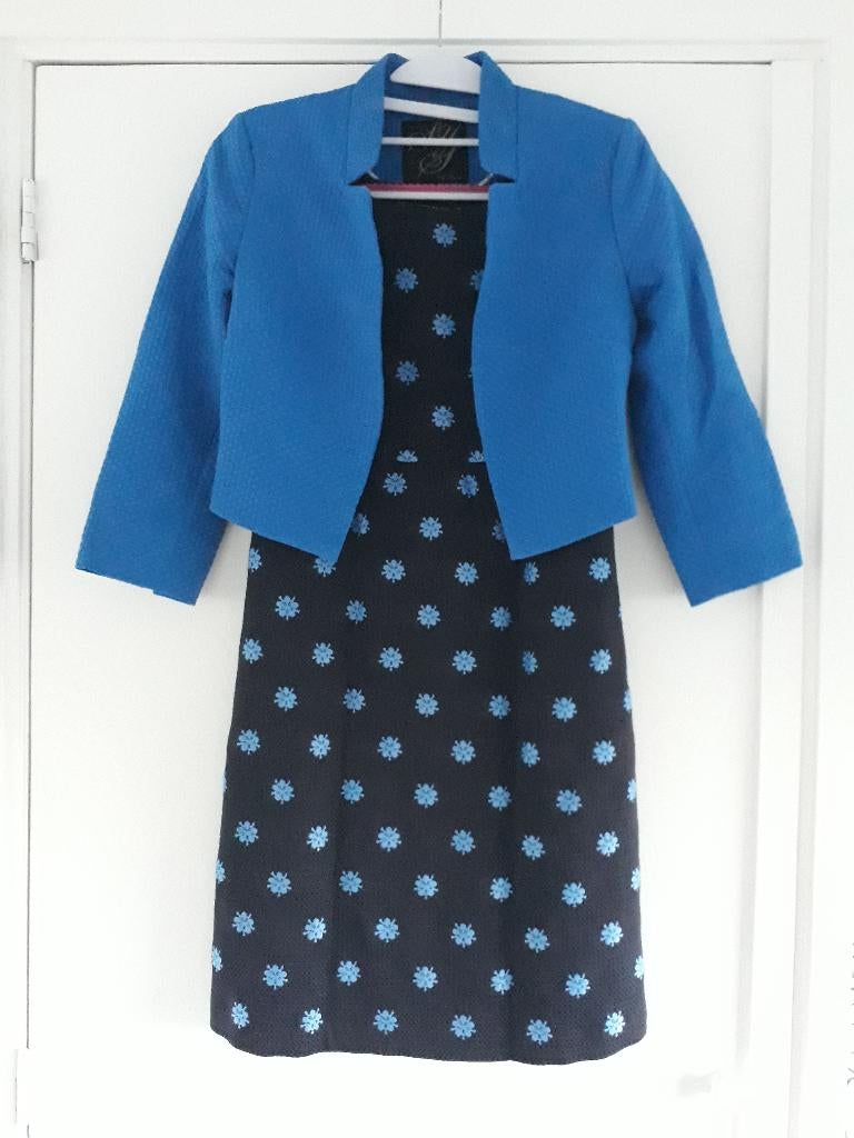 Jurk (38 / M) met bijpassend jasje (34 / XS) blauw Steps, Maat 38/40 (M), Blauw, Ophalen of Verzenden, Knielengte