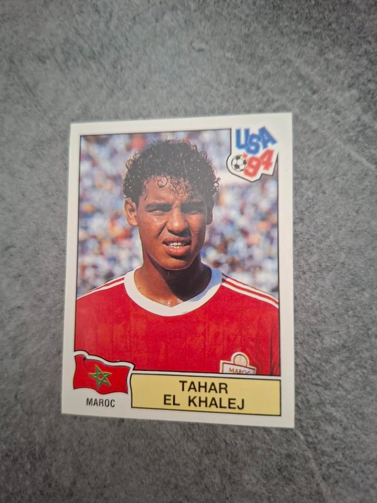 Panini sticker WK 94 USA (rood). Tahar El Khalej Marokko., Verzenden, Zo goed als nieuw, Sticker