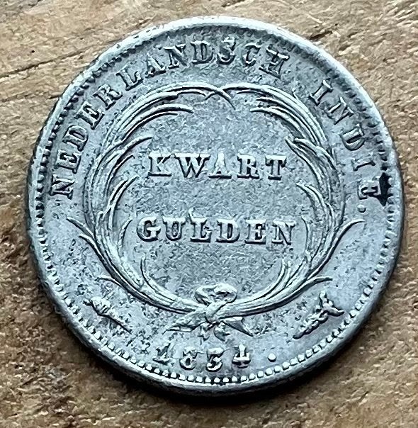 kwart gulden 1834 Nederlands Indië Willem I, Ophalen, Zilver, 25 cent, Koning Willem I