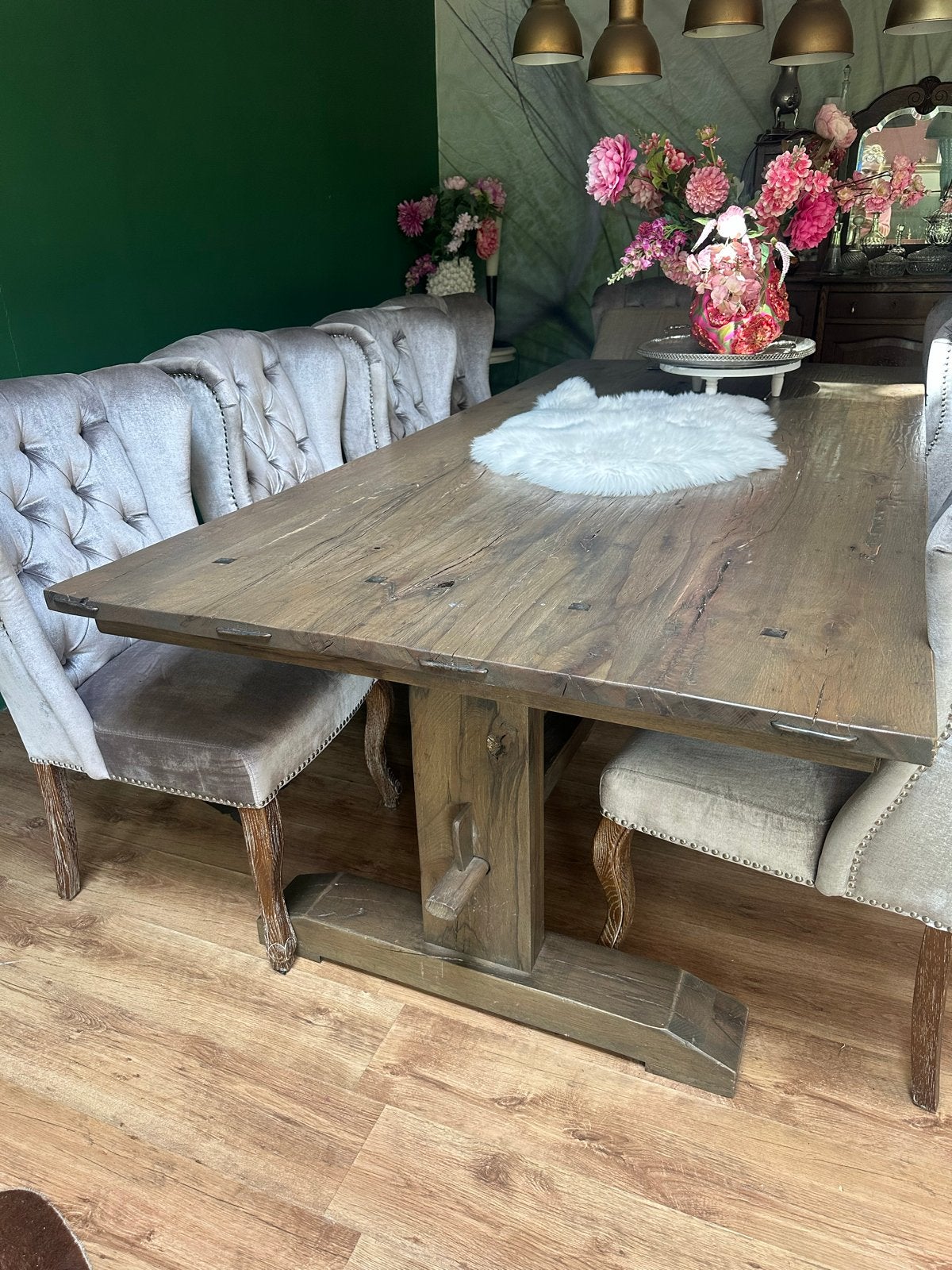 Robuuste eettafel van massief hout, Ophalen, Gebruikt