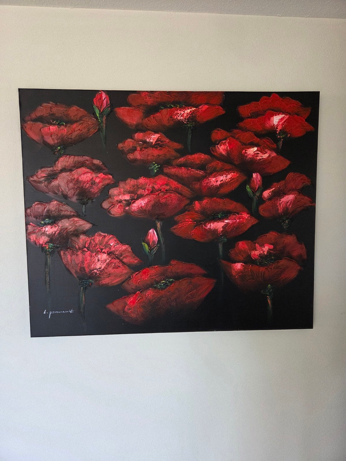 Schilderij Klaprozen L. Paramount - 120x100 cm, Ophalen, Met textuur, Bloemen