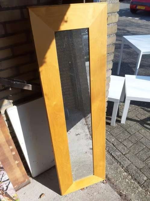 Houten spiegel met brede lijst, Huis en Inrichting, Woonaccessoires | Spiegels, Ophalen, Gebruikt, 150 tot 200 cm, Rechthoekig