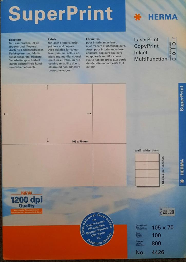 SuperPrint Etiketten 105x70mm voor Laser/Inkjet/Kopieer, Ophalen of Verzenden