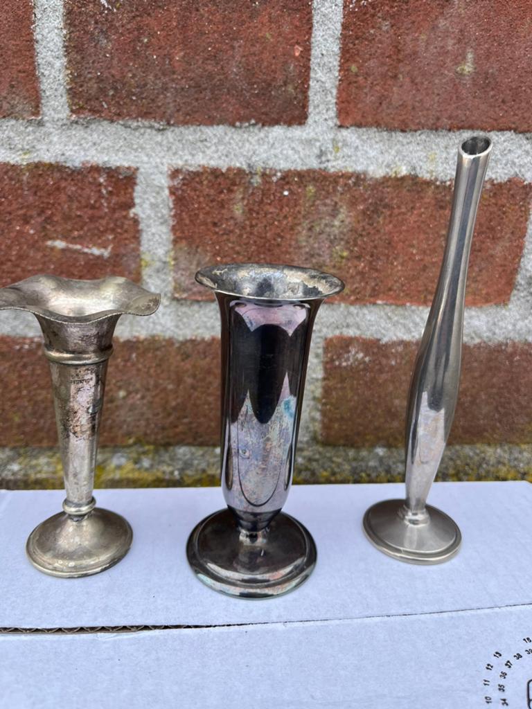 3 verzilverde vaasjes,vintage vaasje,brocante, Ophalen