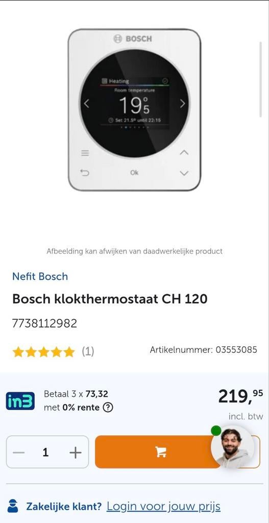 Bosch klokthermostaat CH 120 - Zo goed als nieuw, Ophalen, Zo goed als nieuw