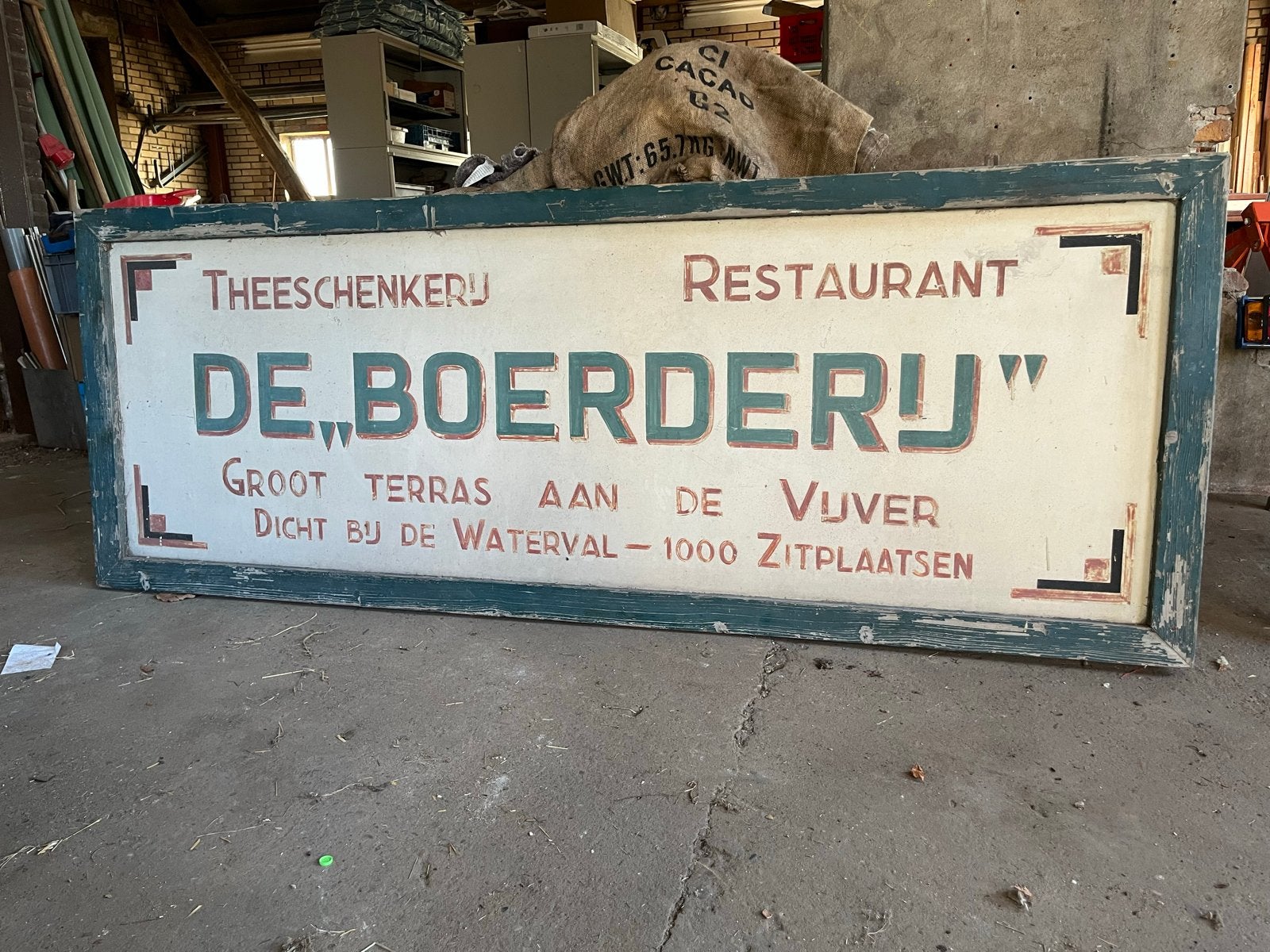 Antiek Reclamebord "De Boerderij" uit Arnhem, Ophalen