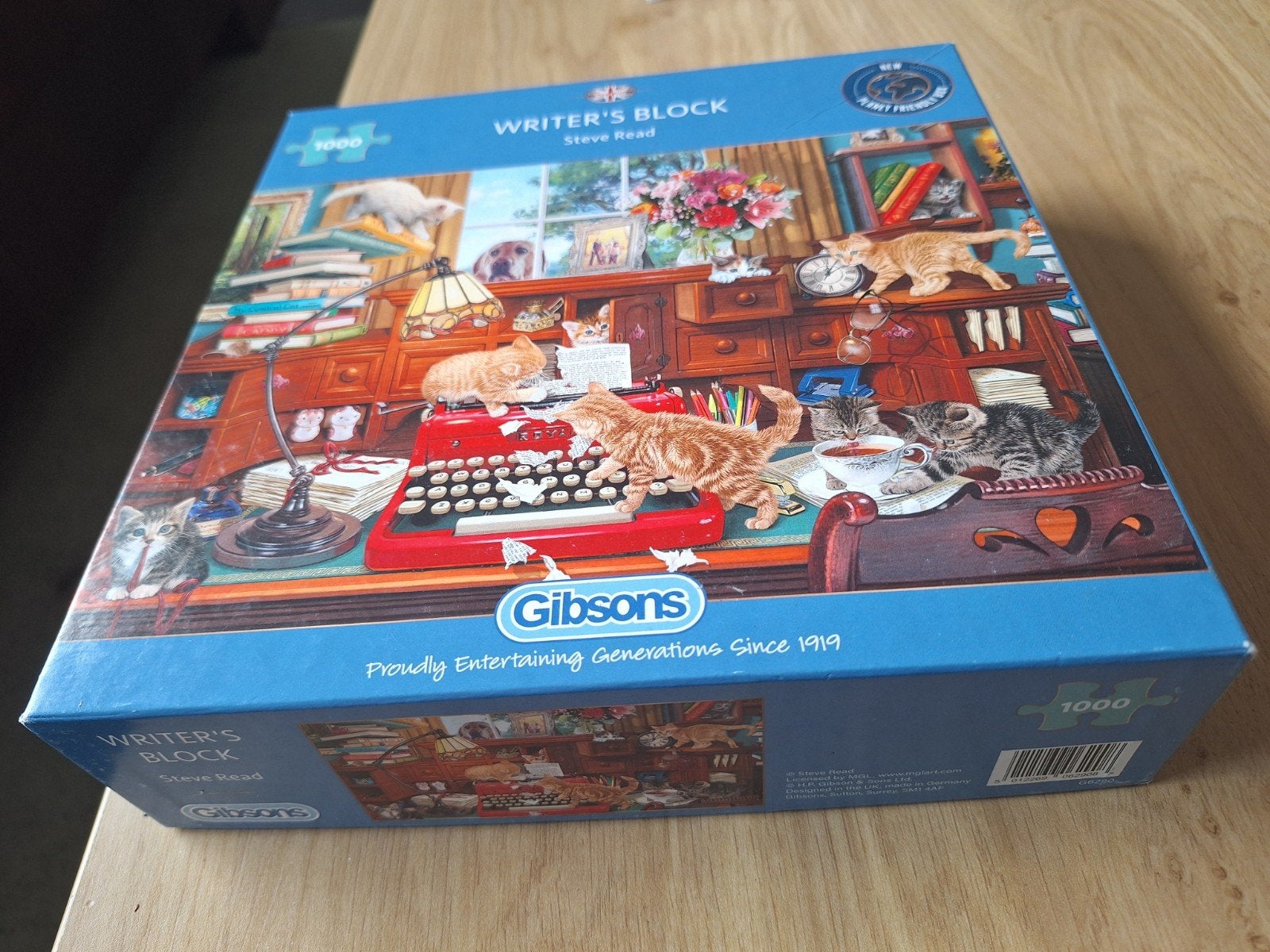 Writers Blok met katten  Gibsons 1000 stukjes, Ophalen, 500 t/m 1500 stukjes, Gebruikt, Legpuzzel