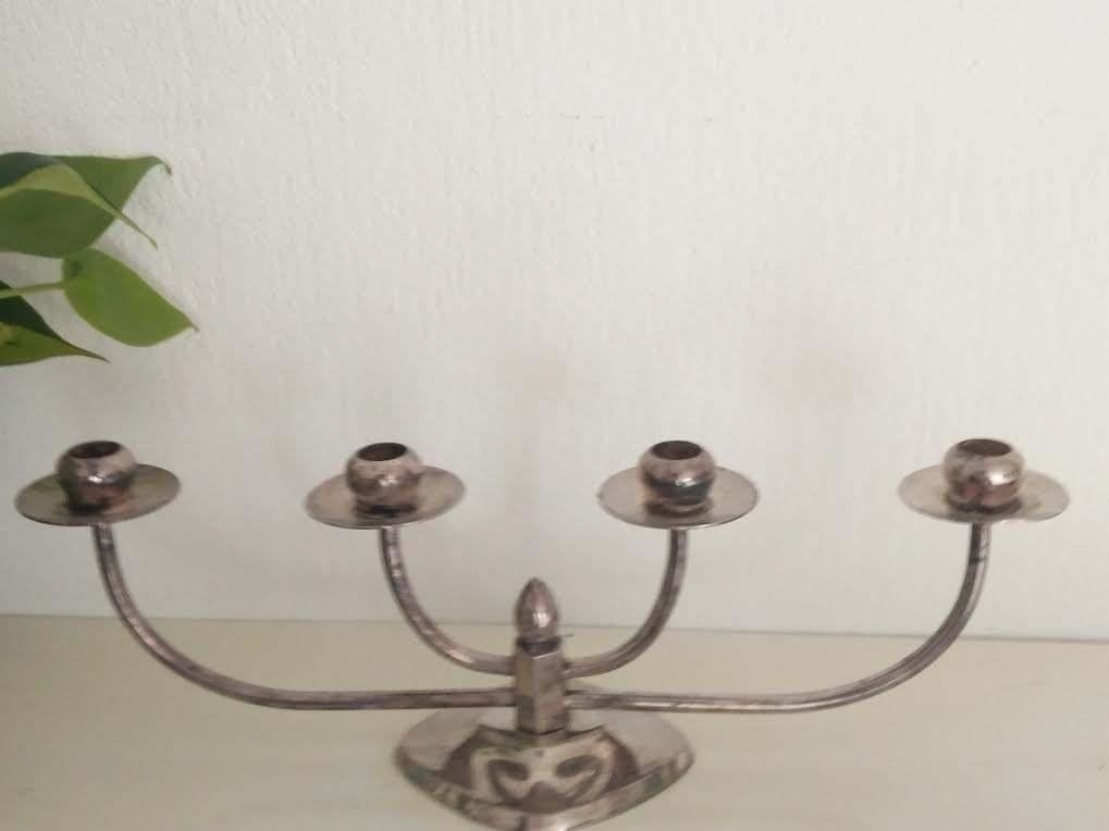 Scandinavische verzilverde kandelaar van het Deense Berg, Ophalen of Verzenden, Zilver