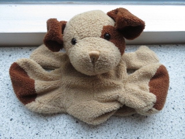 Hond hondje merk Evora knuffeldoek bruin beige badstof, Zo goed als nieuw, Met label, Klein (minder dan 20 cm), Bruin