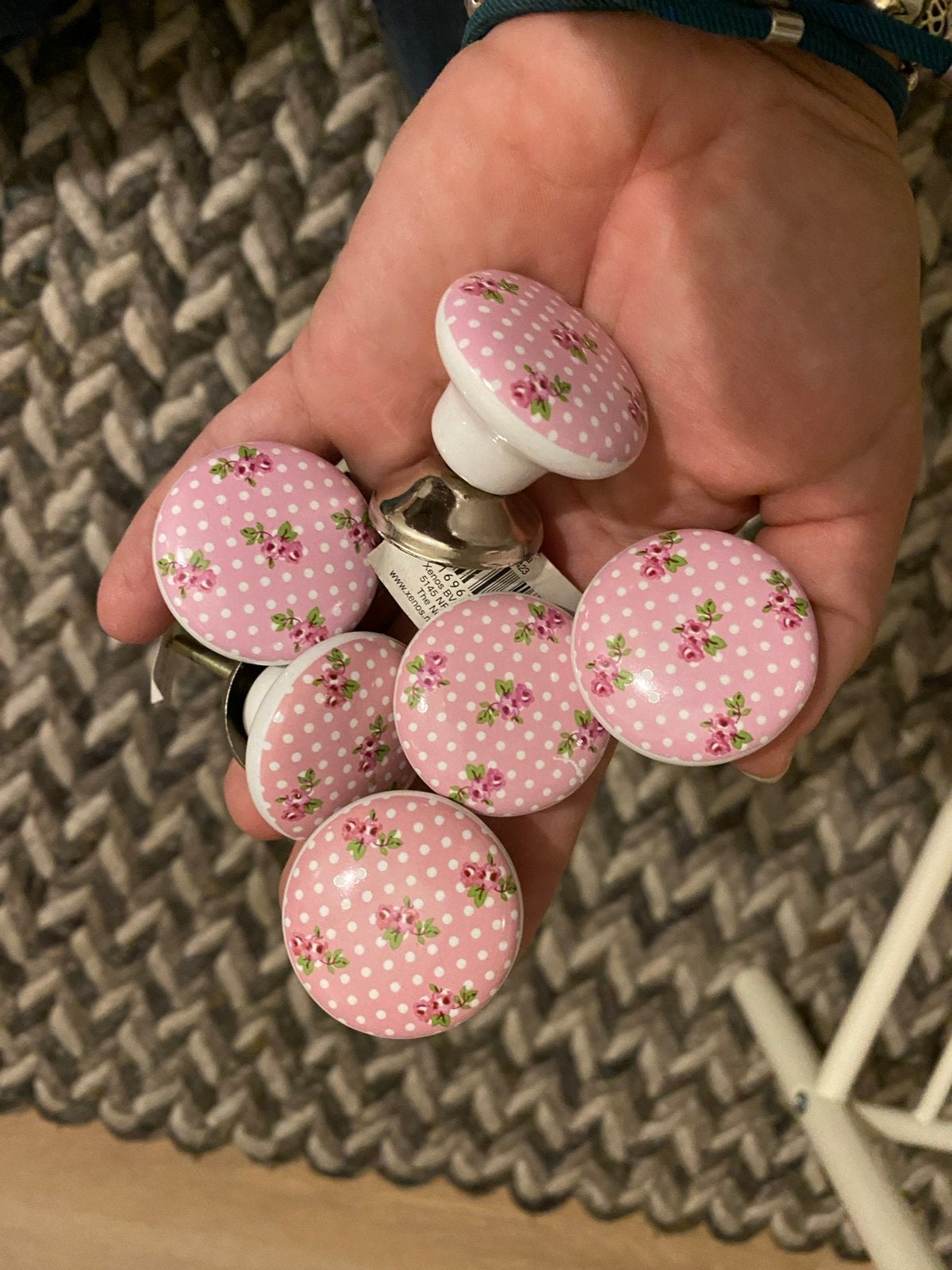 6x greepje voor kast of lade met bloemetje roze, Zo goed als nieuw, Minder dan 100 cm, 25 tot 50 cm, 50 tot 100 cm