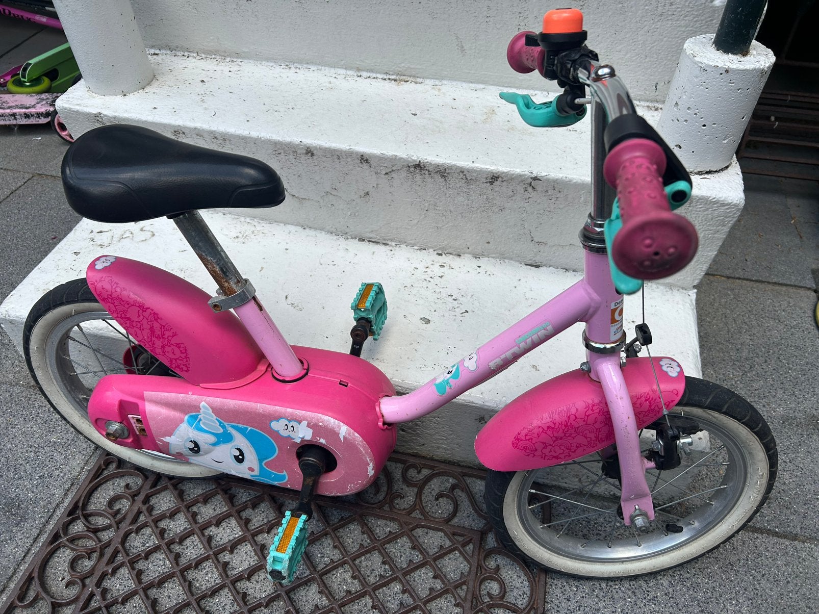 Kinderfietsje  Btwin 14 inch incl zijwieltjes, Ophalen, Gebruikt, Minder dan 16 inch, Zijwieltjes