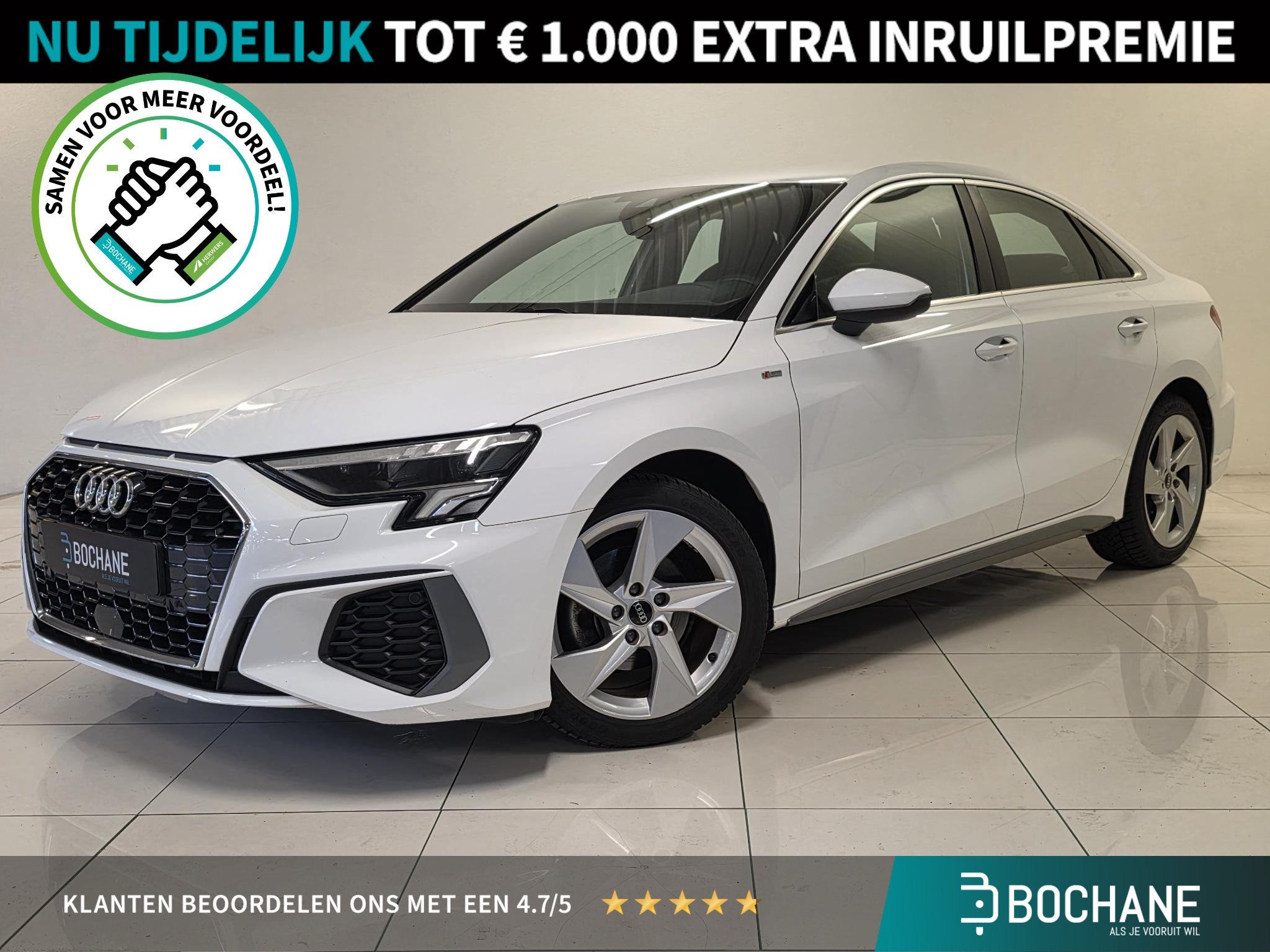 Audi A3 Limousine 30 TFSI S edition | S-Line | Navigatie | P, Auto's, Stof, Gebruikt, Met garantie (alle), Wit
