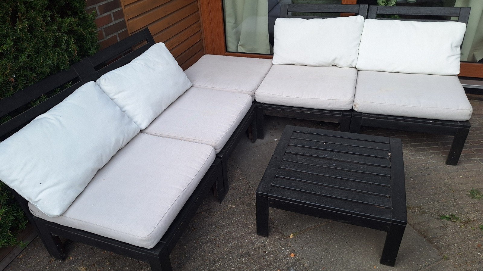Ikea loungeset hardhout incl. kussens en tafeltje, Tuin en Terras, Ophalen, Hout