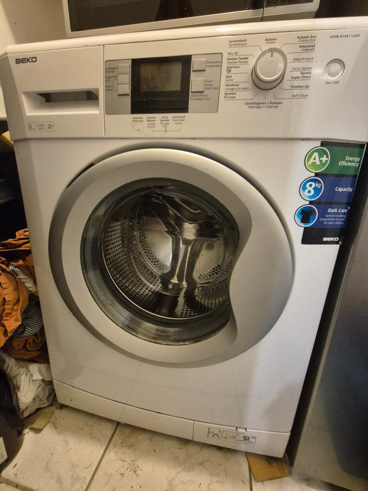 Gratis Beko WMB 81441 LAM Voorlader Wasmachine 8kg A+, Ophalen, Gebruikt, 1200 tot 1600 toeren, 85 tot 90 cm