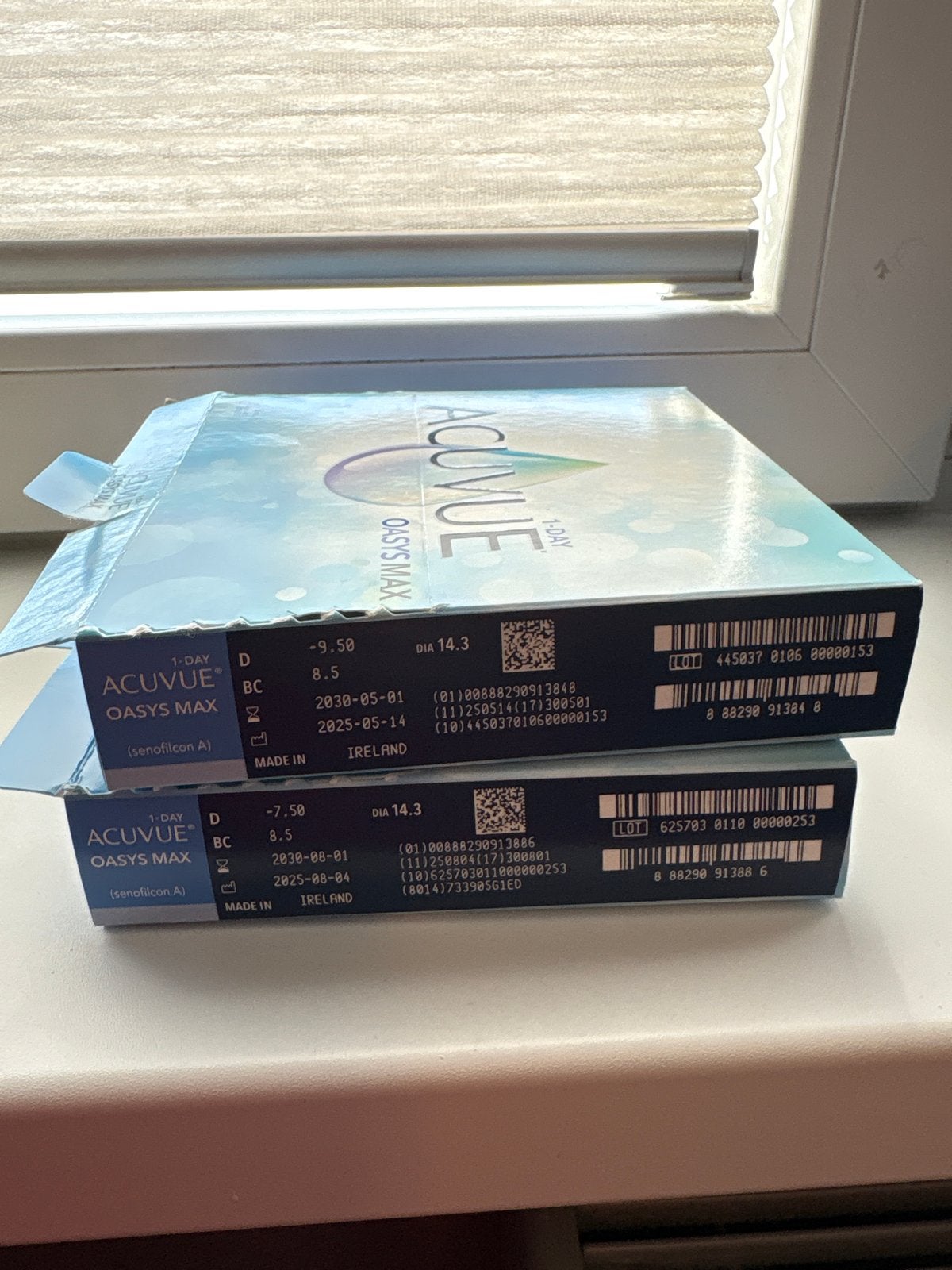 67 Acuvue Oasys Max 1-Day daglenzen -9,5 en -7,5, Ophalen of Verzenden, Nieuw, Overige kleuren, Overige merken