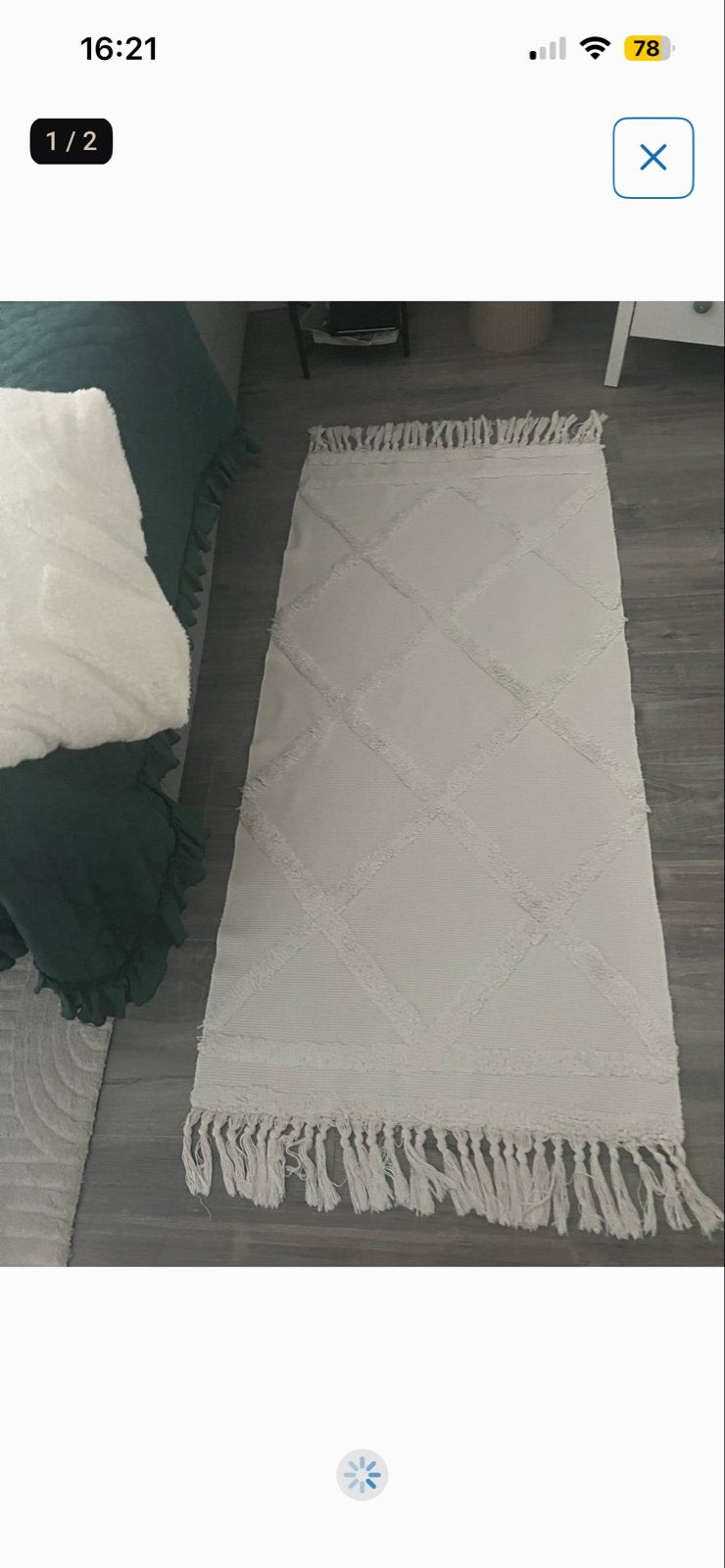 Wit tapijt met ruitpatroon en franjes, 100 tot 150 cm, Wit, Zo goed als nieuw, Rechthoekig