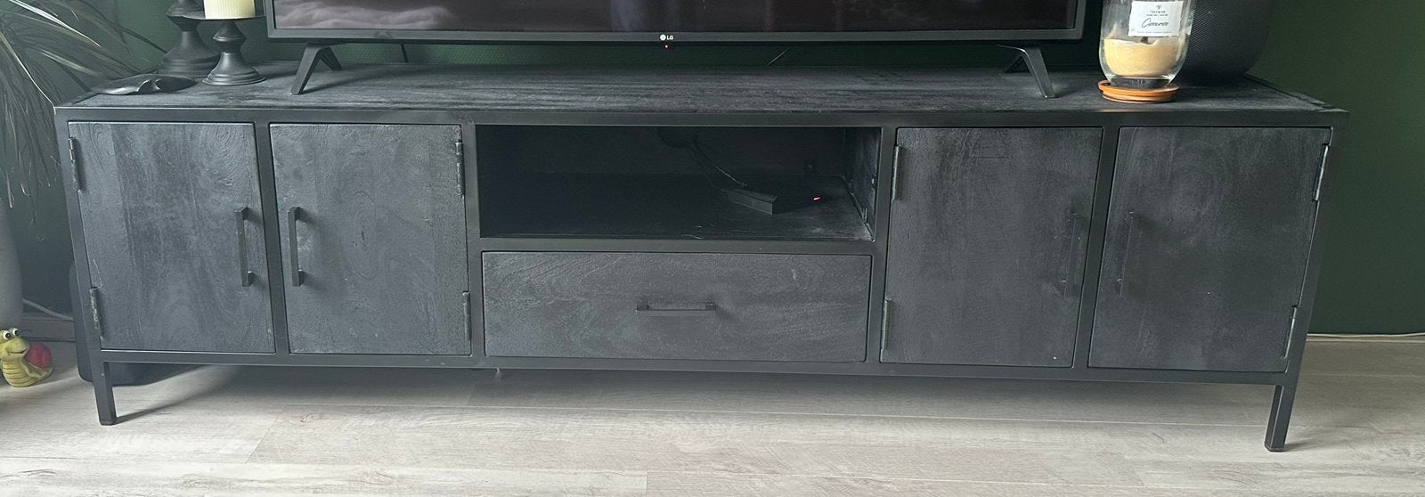 Zwart TV-meubel met lades en deuren, Ophalen, Zo goed als nieuw, 25 tot 50 cm, Minder dan 100 cm