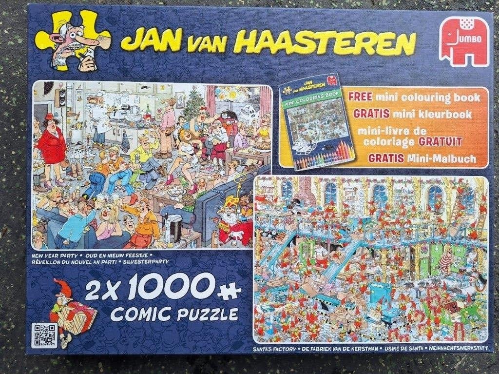 Jan van Haasteren 2 x 1000 stukjes Nieuwjaar & Kerstman, Hobby en Vrije tijd, Denksport en Puzzels, Ophalen of Verzenden, 500 t/m 1500 stukjes