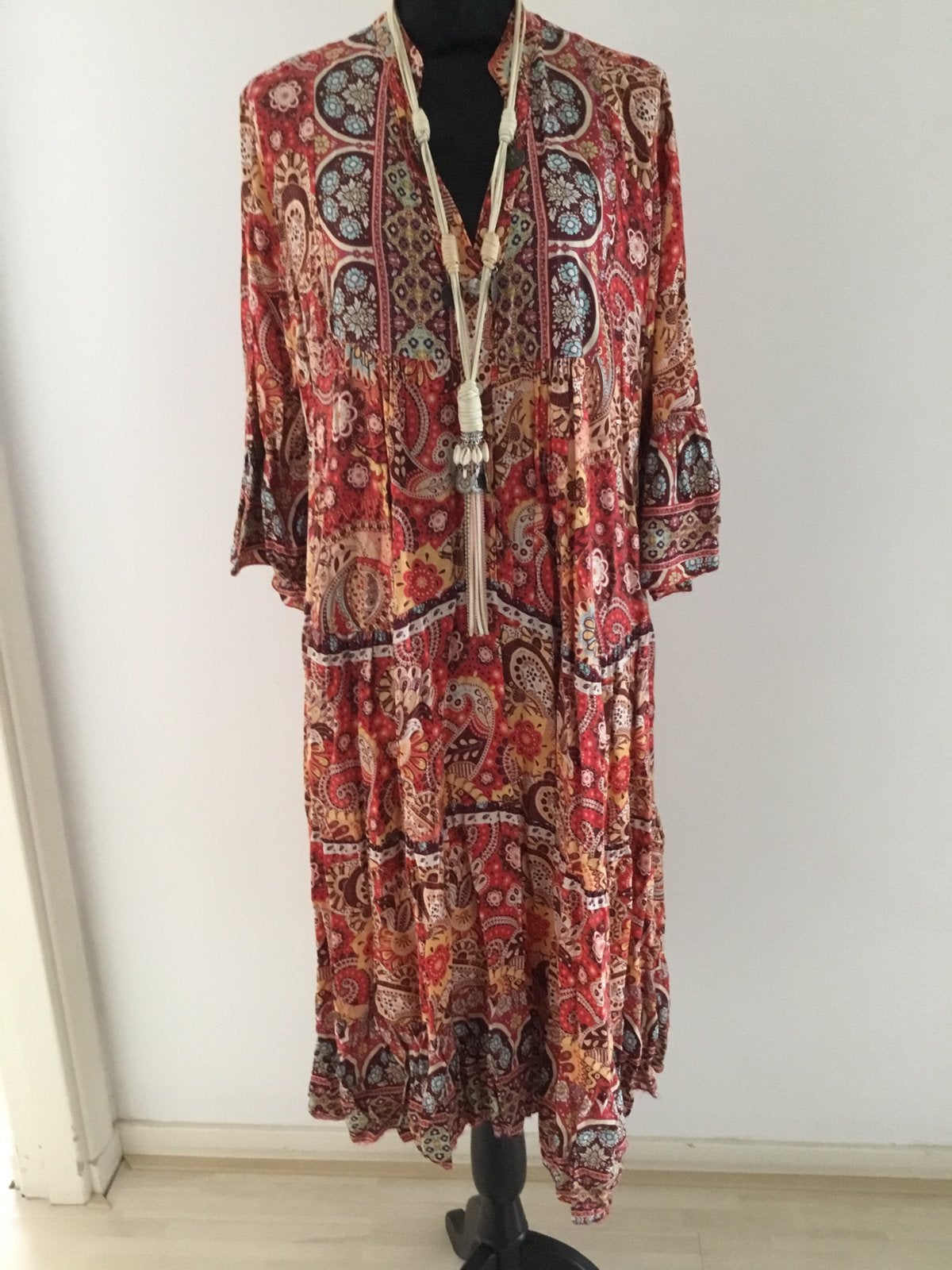 Maxi boho ibiza jurk maat 44, Verzenden, Zo goed als nieuw, Maat 42/44 (L), Onder de knie