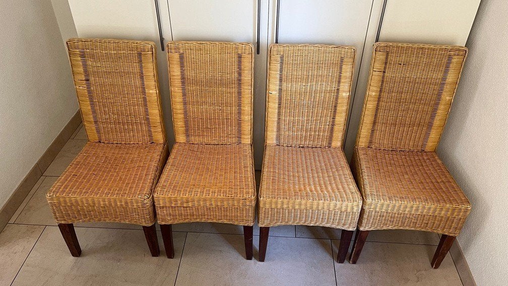 Rotan eetkamerstoelen (4 stuks), Ophalen, Gebruikt, Bruin, Riet of Rotan