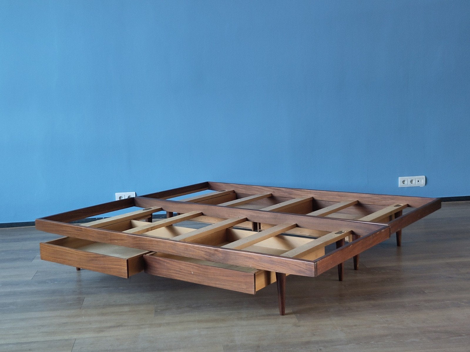 Vintage daybed teak hout bed sofa bed bankje met lades, Gebruikt, Eenpersoons, Bruin, .