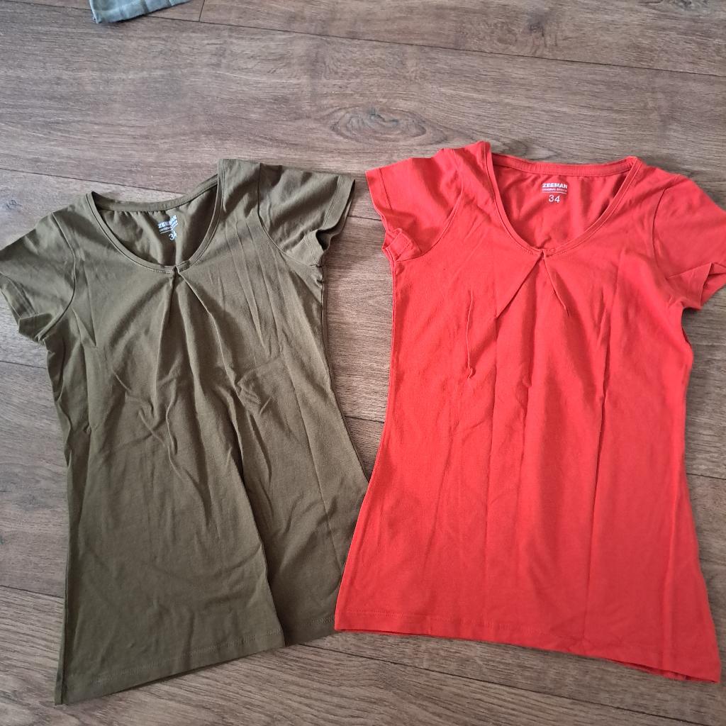 2 shirtjes mt. XS/S, Kleding | Dames, T-shirts, Zeeman, Ophalen of Verzenden, Zo goed als nieuw, Korte mouw