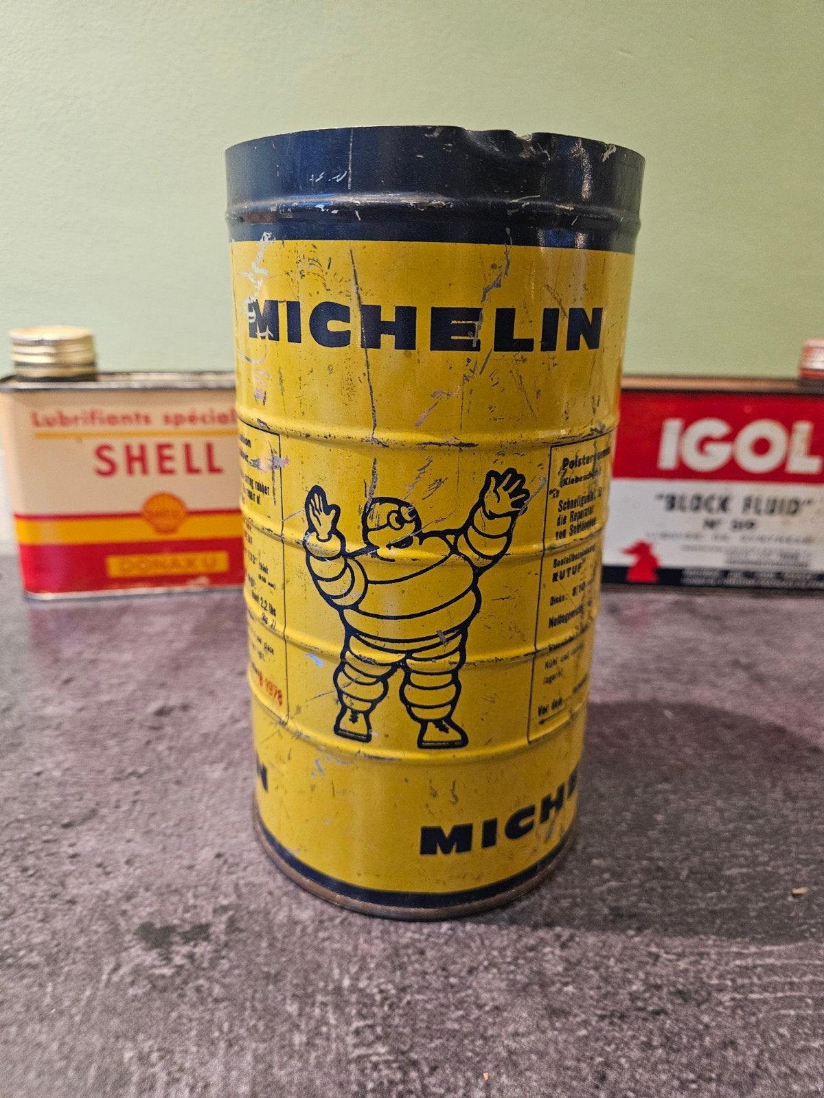 Michelin blik garageblik olieblik rubberblik Bibendum, Verzamelen, Ophalen of Verzenden, Gebruikt, Overige