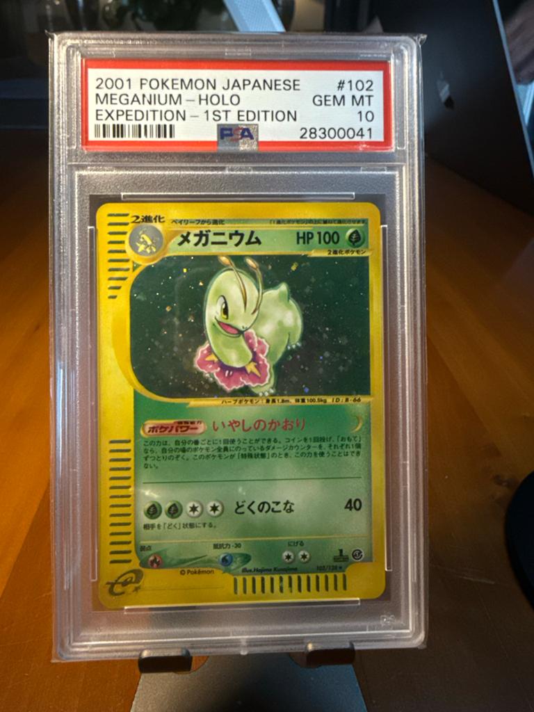 Meganium #102 - Expedition 1st ed. (2001) (Japans) - PSA 10, Ophalen of Verzenden, Zo goed als nieuw, Losse kaart, Foil