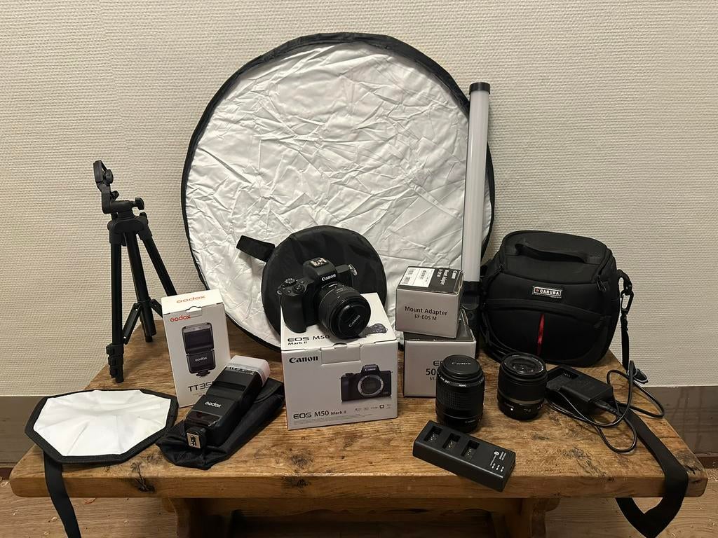 Canon M50 Mark II FULL KIT + 3 Lenses + Flash + Accessories, Ophalen, Zo goed als nieuw, Overige typen