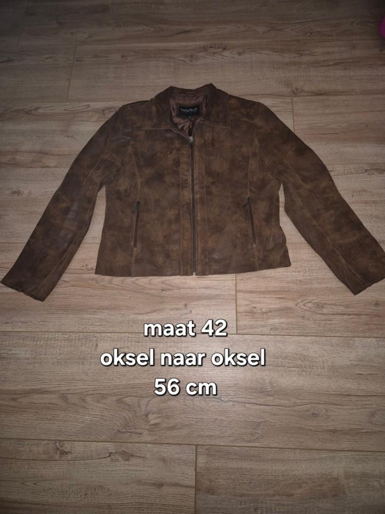 Zo goed als nieuw lederen jasje maat 42 met ritszakken, Bruin, Maat 42/44 (L), Ophalen of Verzenden, Zo goed als nieuw