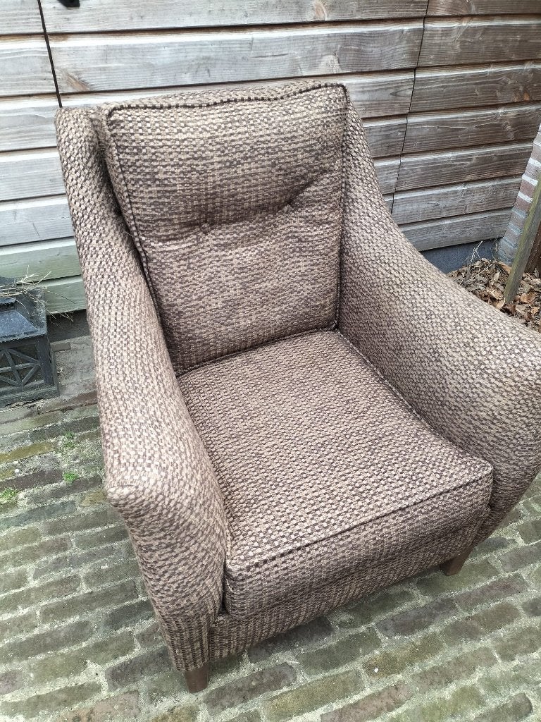 Bruine Fauteuil, Ophalen, Gebruikt, 75 tot 100 cm, Stof