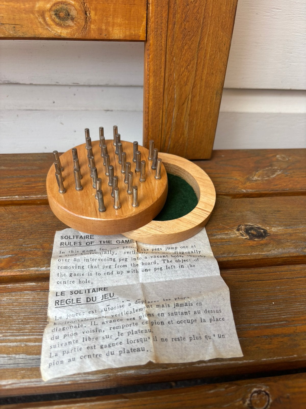 Vintage houten solitaire / Jump-a-Peg spel, Hobby en Vrije tijd, Ophalen of Verzenden