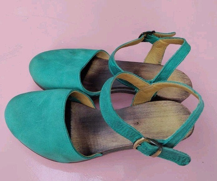 Clumpy's klompschoenen houten klompjes met rubberen zool, Kleding | Dames, Clumpys, Zo goed als nieuw, Groen, Sandalen of Muiltjes