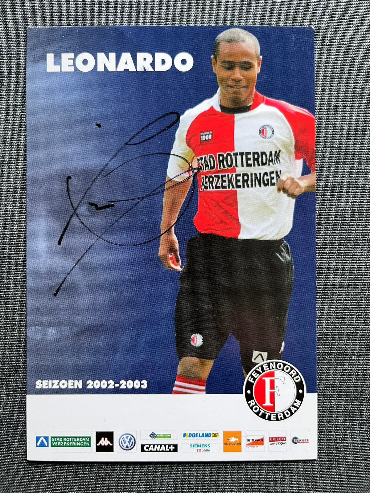 Feyenoord spelerskaart Leonardo met handtekening, Verzamelen, Ophalen of Verzenden, Zo goed als nieuw, Feyenoord, Spelerskaart