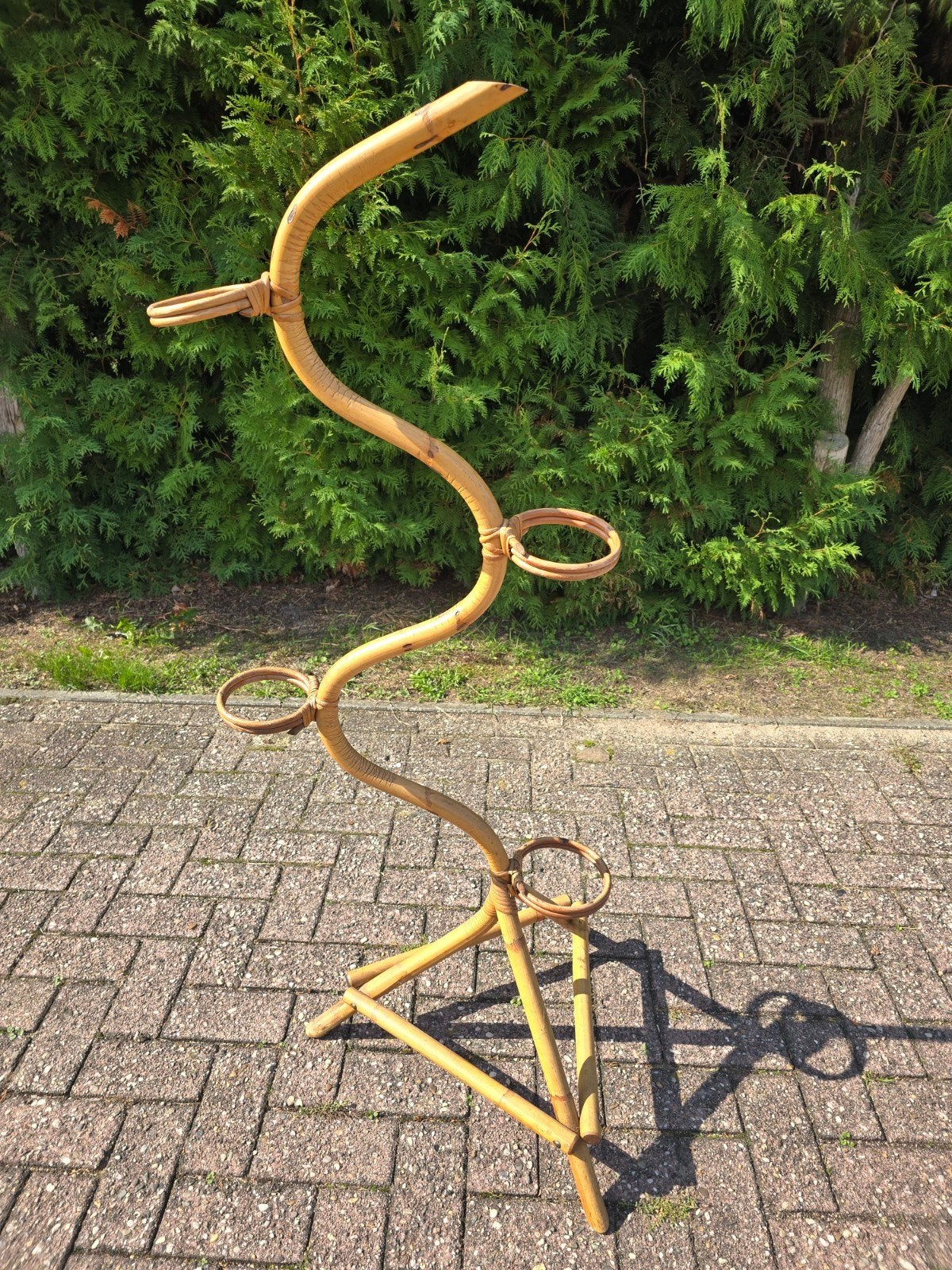 Vintage Rohé Noordwolde rotan slang plantenstandaard, Ophalen, Hout