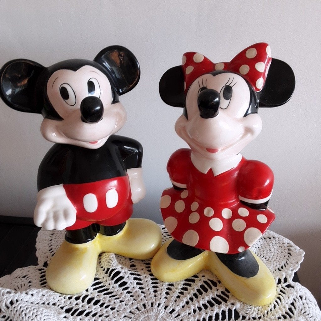 MICKEY EN MINNIE spaarpotten, 28 cm hoog (set), Ophalen of Verzenden, Mickey Mouse, Zo goed als nieuw, Beeldje of Figuurtje