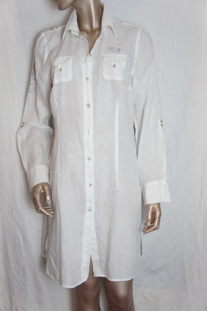 L'ARGENTINA blouse/jurk maat 42 LINNEN, Verzenden, Zo goed als nieuw, Maat 42/44 (L), Wit