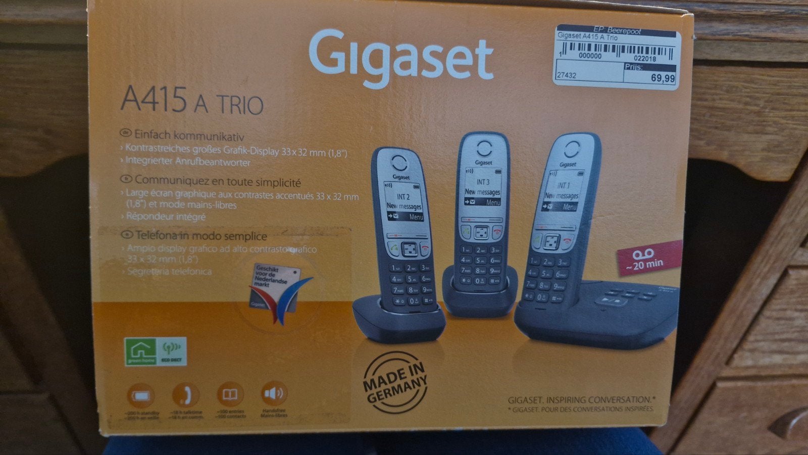 Gigaset A415 A Trio DECT telefoonset met antwoordapparaat, Ophalen of Verzenden, 3 handsets
