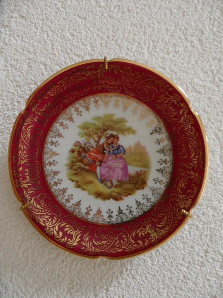 Limoges porseleinen Fragonard-bord - rood en goud, Ophalen of Verzenden