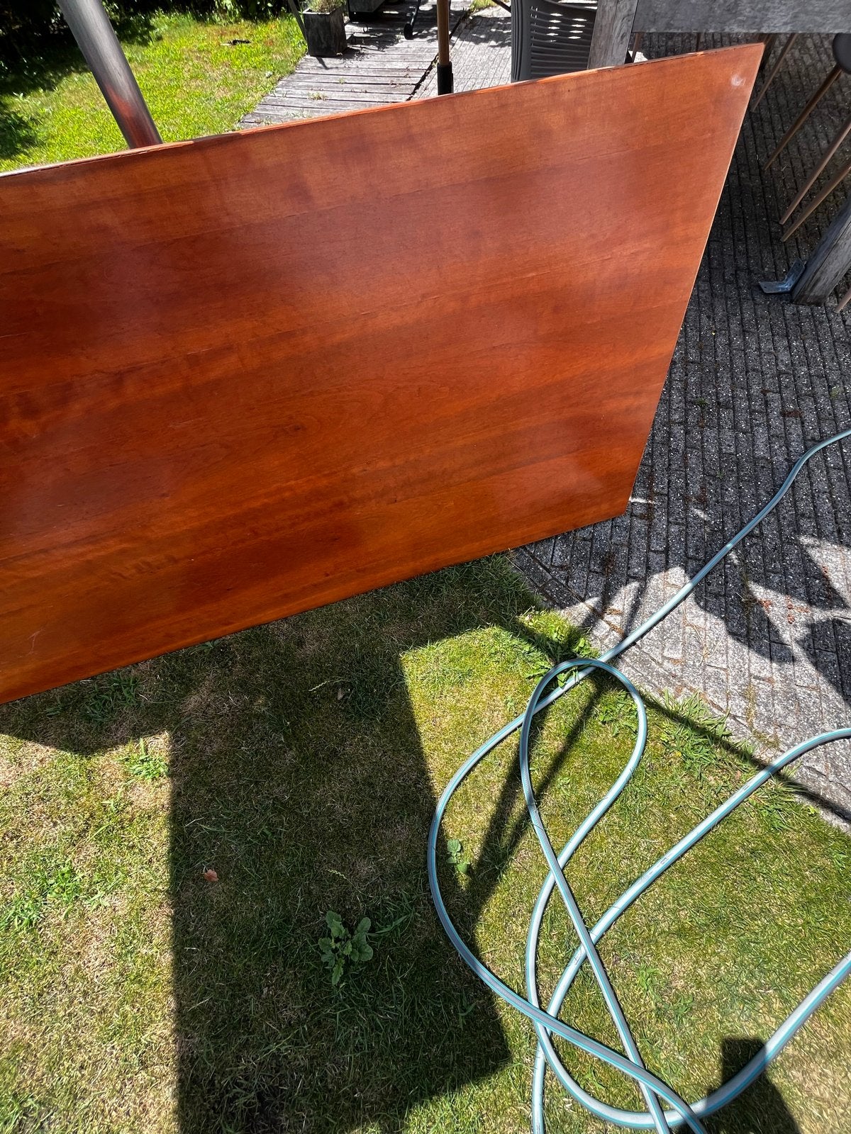 Kersen fineer tafelblad met massieve kersenhouten poten, Ophalen, Gebruikt, 50 tot 100 cm, Rechthoekig