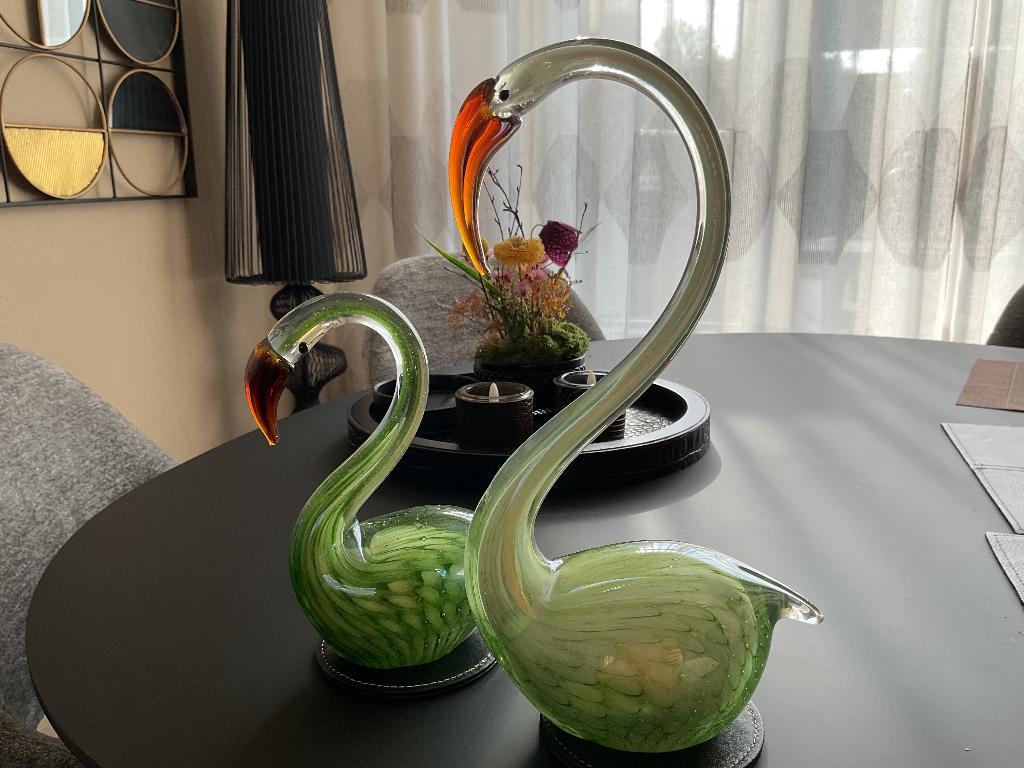 Prachtige glazen zwanen luxe Decoratie set , Ook uilen, Ophalen, Zo goed als nieuw, Dier