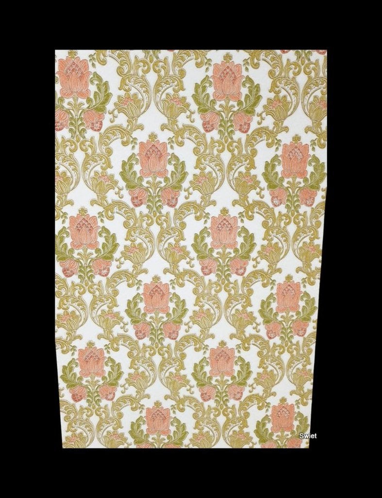 3901 vintage behang barok roze groen 60s 70s klassiek swiet, Huis en Inrichting, Stoffering | Behang, Verzenden, Groen