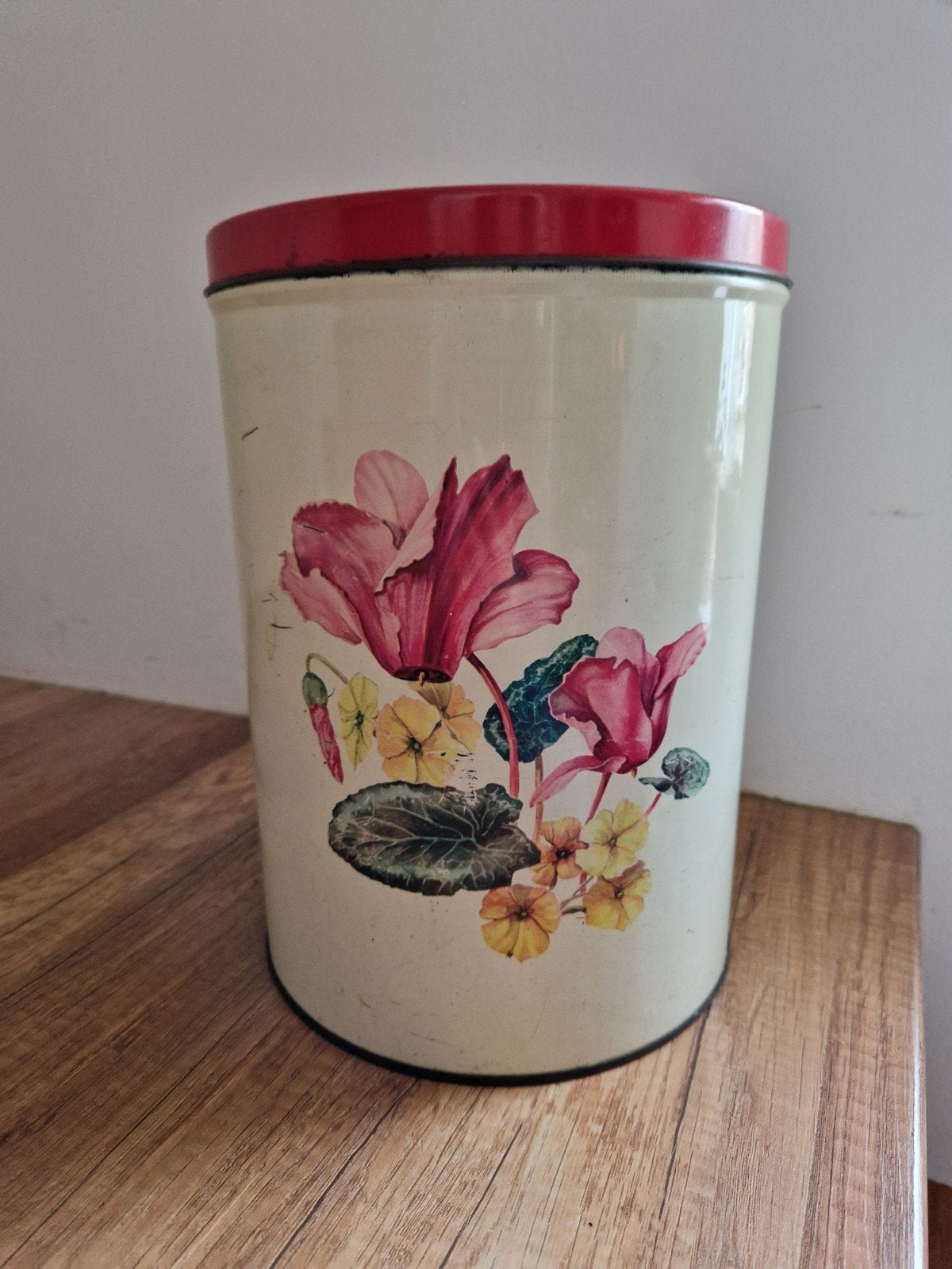 vintage bloemen blik, Verzamelen, Blikken, Ophalen of Verzenden, Gebruikt, Overige