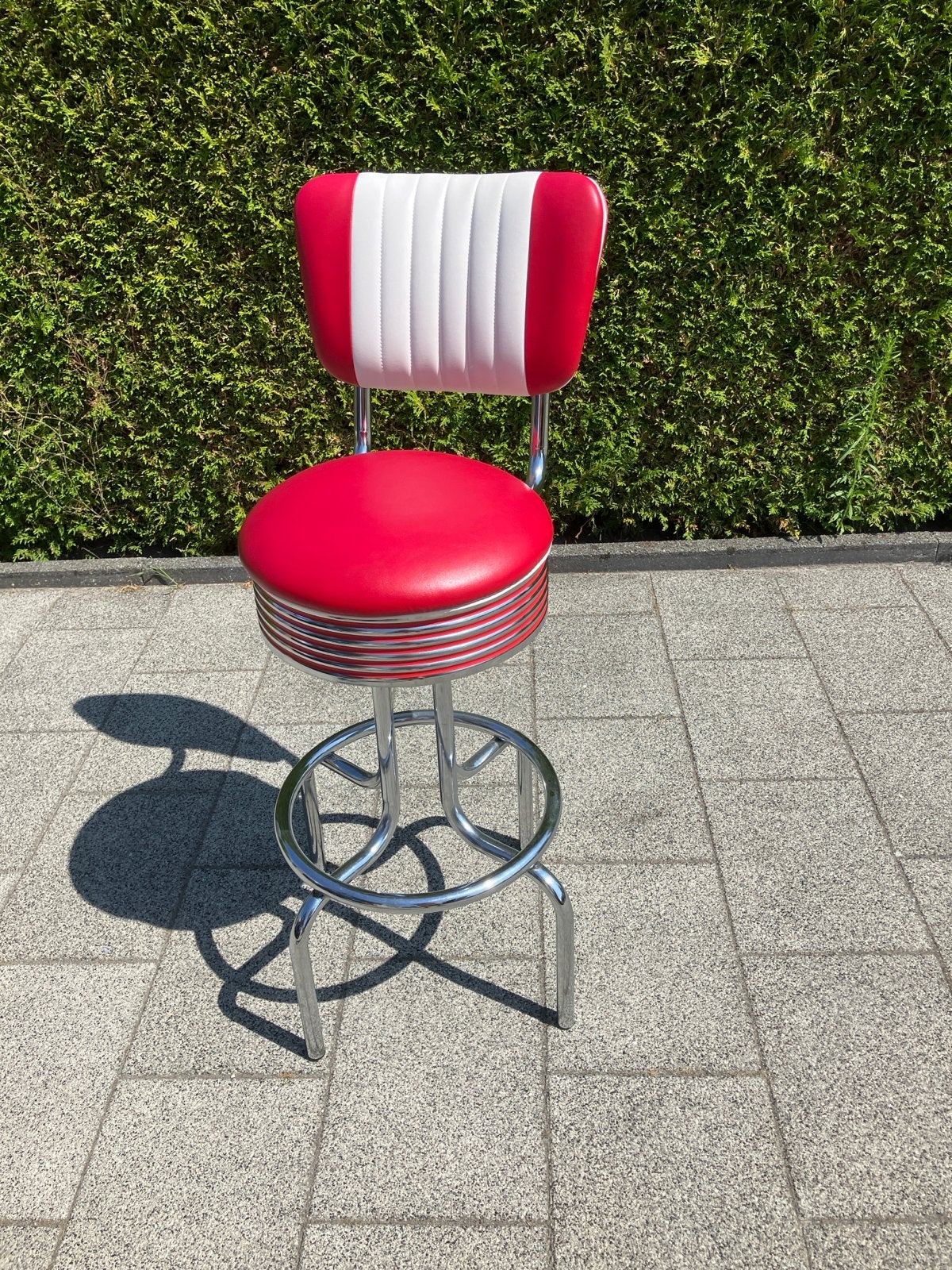 Retro barkruk rood/wit - Jaren '50 diner stijl, Ophalen, Gebruikt, Met voetsteun, Metaal