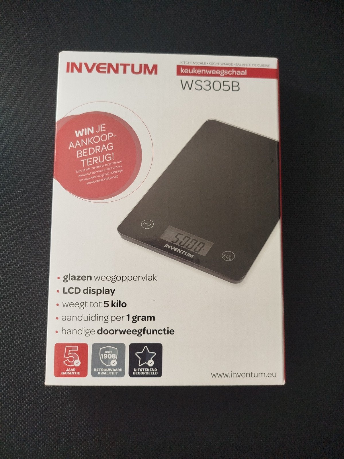 Inventum WS305B Keukenweegschaal - Nieuw in doos, Witgoed en Apparatuur, Minder dan 10 kg, Keukenweegschaal, Nieuw, Ophalen of Verzenden