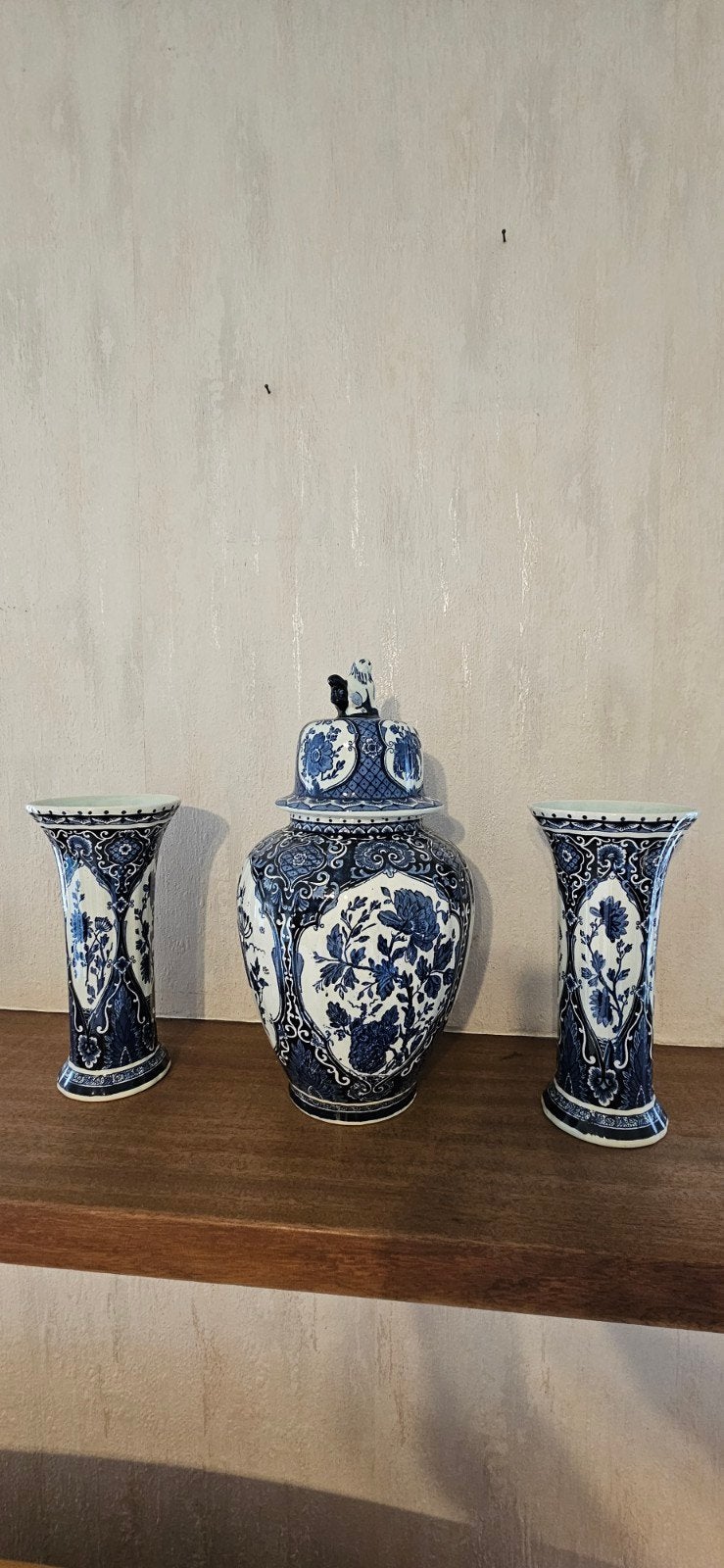 Prachtig Delfts Blauw Gemberpot en Vazen Set, Ophalen