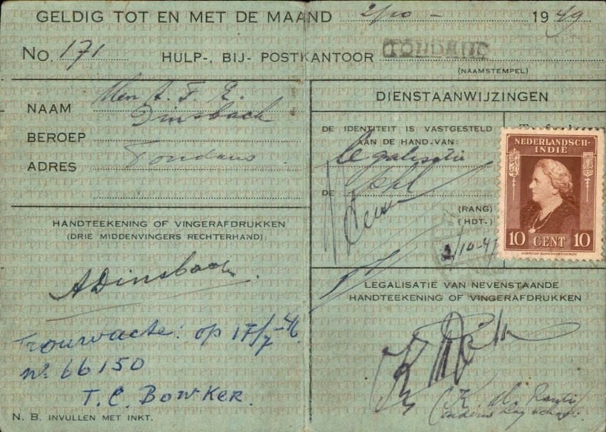 PTT Controlekaart Nederlands-Indië - 1949 - Stempel, Ophalen of Verzenden, Overige typen