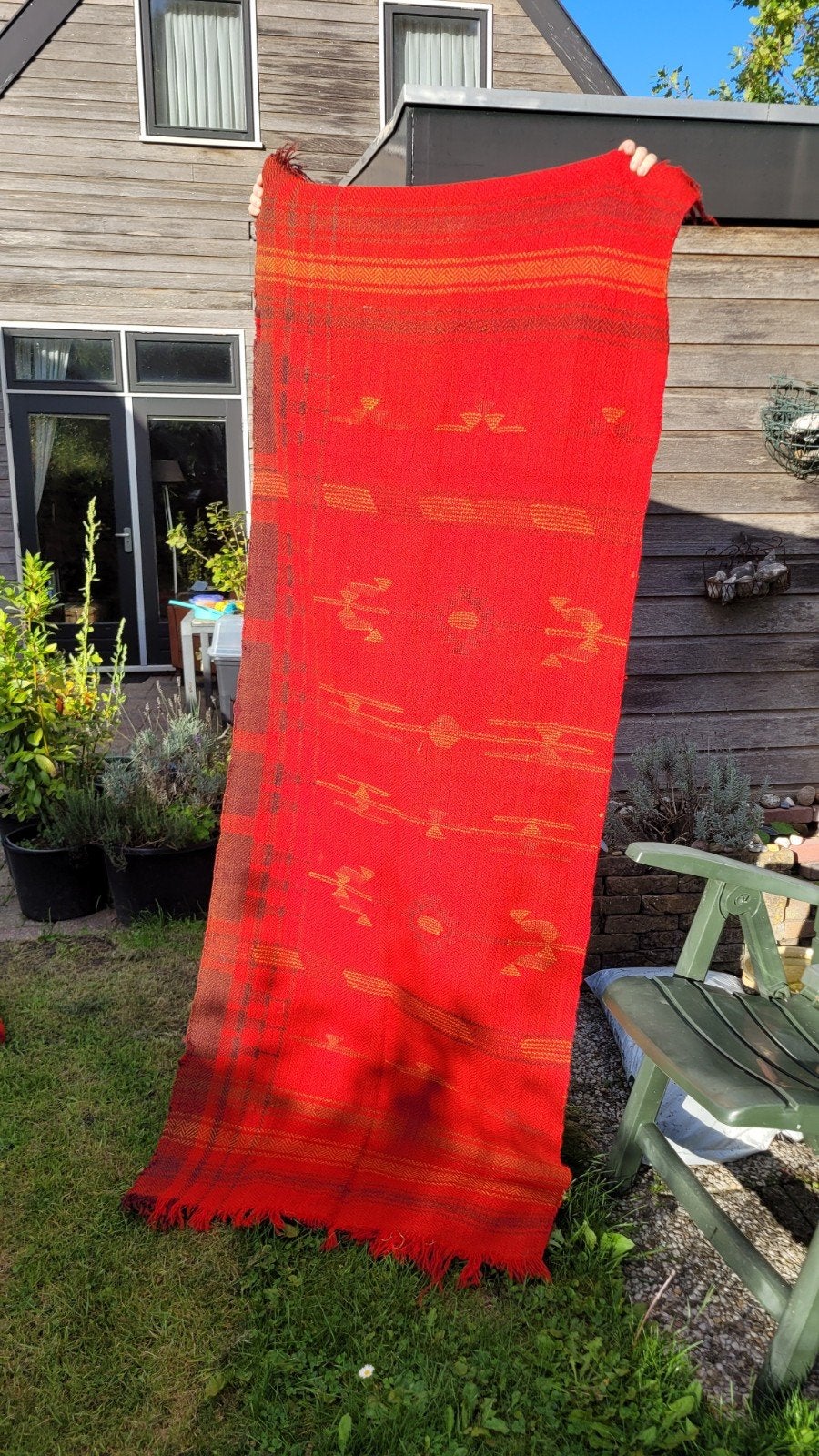Authentieke Berber doeken - Handgeweven rood en oranje, Gebruikt, Berber, Etnisch, Bohemian, 200 cm of meer, Rood